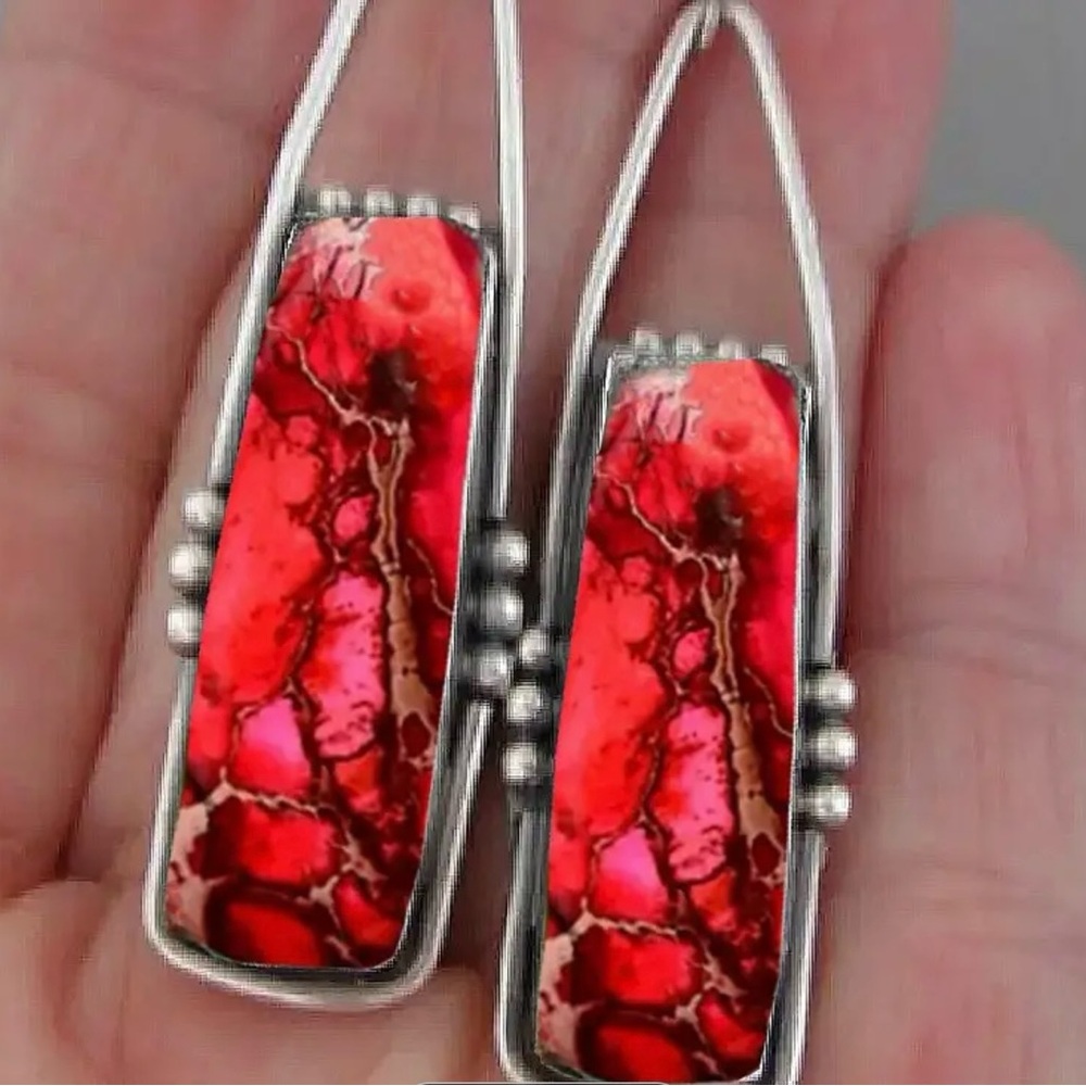 1 Pair Unique Stone Pattern Vintage Earrings - image 3